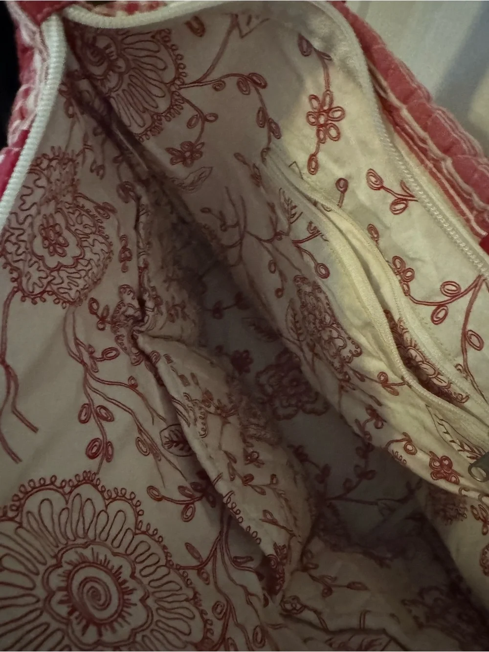 Quilted Patchwork Tote Bag in Red and Cream